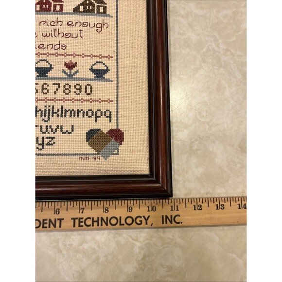 VTG Cross Stitch Sampler Framed Cottagecore Prairie Folk Art Grandma Dated 1989 - Picture 4 of 14